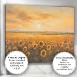 Golden Sunflower Field Sunset Horizon Impressionist Landscape Canvas Wall Art Print Decor Picture Ready To Hang - thumbnail 3