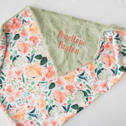 Peaches & Cream Floral, Personalized Baby Blanket, Girl, Green Nursery, Floral Name, Monogrammed, Shower Gift - thumbnail 3