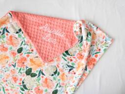 Peaches & Cream Floral, Personalized Baby Blanket, Girl, Green Nursery, Floral Name, Monogrammed, Shower Gift