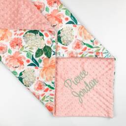 Peaches & Cream Floral, Personalized Baby Blanket, Girl, Green Nursery, Floral Name, Monogrammed, Shower Gift - thumbnail 2
