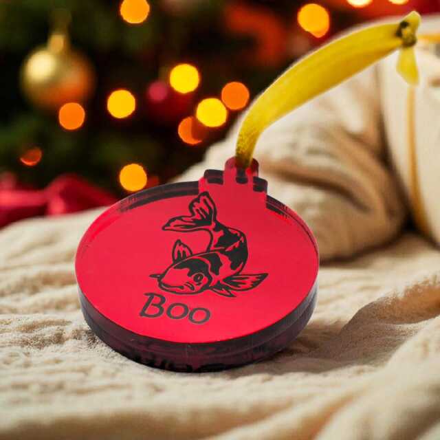 Personalised Koi Carp Bauble - Mirrored Acrylic Fish Name Ornament Double-Sided Tree Decoration - image 1