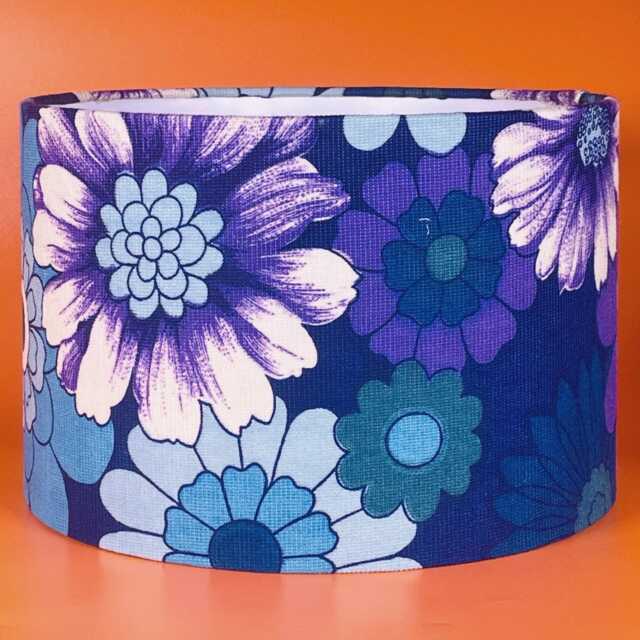Vintage Blue Floral Fabric Lampshade, 1960S/70S Style - 30cm - image 1