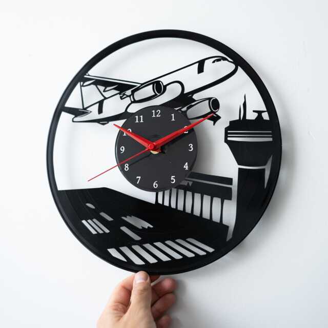 Airplane Vinyl Record Clock Aviation Decor, Pilot Gift - image 1