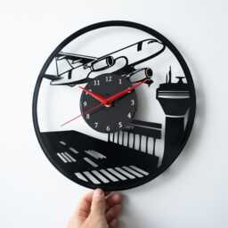Airplane Vinyl Record Clock Aviation Decor, Pilot Gift - thumbnail 1