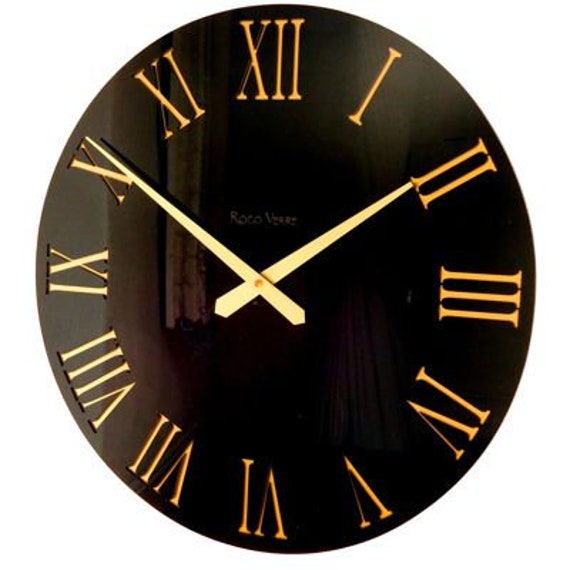 Rockafella Black & Gold Gloss Roman Wall Clock - image 1