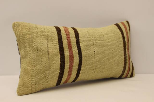 Bohemian Cushion Wool Pillow Sofa Pillow Bed 10x20 in Lumbar Kilim Throw 4Yef-581 - image 1
