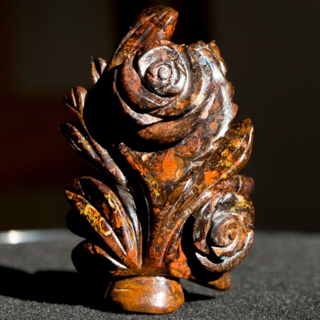 Boulder Opal Matrix Double Rose Carving - 54.0 Grams Over + 200 Cts Flower - image 1
