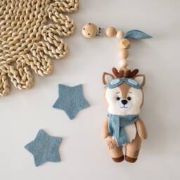 Deer Stroller Toy, Woodland Mobile, Felt Animal Toy, Lanyard, Pram Accessory, Boy Baby Gift, Chain - thumbnail 1