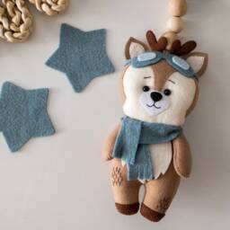 Deer Stroller Toy, Woodland Mobile, Felt Animal Toy, Lanyard, Pram Accessory, Boy Baby Gift, Chain - thumbnail 3