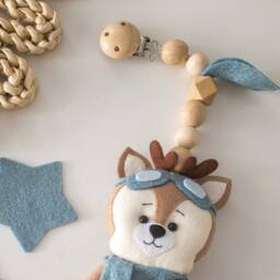 Deer Stroller Toy, Woodland Mobile, Felt Animal Toy, Lanyard, Pram Accessory, Boy Baby Gift, Chain - thumbnail 2