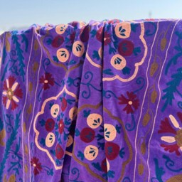 Bohemian Velvet Suzani Quilt - Handmade Ethnic Embroidered Blanket - thumbnail 2