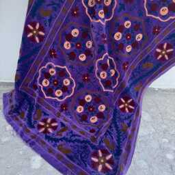 Bohemian Velvet Suzani Quilt - Handmade Ethnic Embroidered Blanket - thumbnail 4