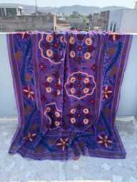 Bohemian Velvet Suzani Quilt - Handmade Ethnic Embroidered Blanket - thumbnail 1