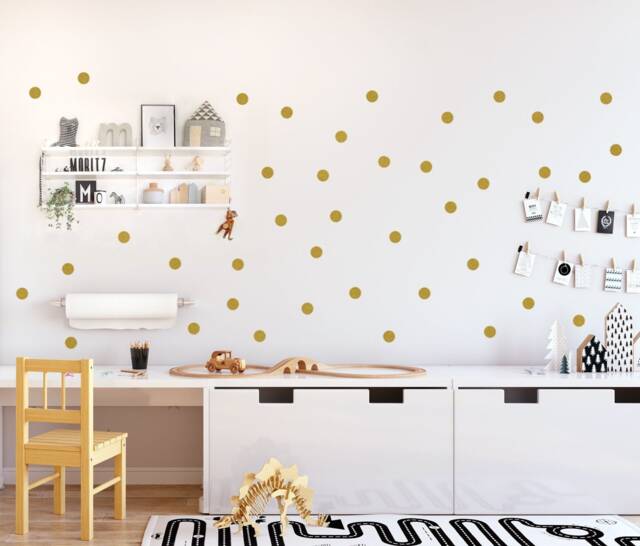Gold Polka Dots Wall Stickers, 5 Different Sizes 2'' 1'' 1, 2'' 1, 6'' & 4'', Metallic Dot Decals, Gold-Decor For Kids Room & Home - image 1