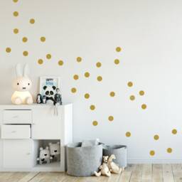 Gold Polka Dots Wall Stickers, 5 Different Sizes 2'' 1'' 1, 2'' 1, 6'' & 4'', Metallic Dot Decals, Gold-Decor For Kids Room & Home - thumbnail 3