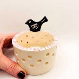 Handmade Ceramic Black Bird Tea Light Holder Home Decor, Handcrafted Pottery - thumbnail 3