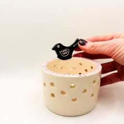 Handmade Ceramic Black Bird Tea Light Holder Home Decor, Handcrafted Pottery - thumbnail 4