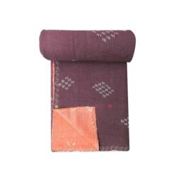 Handmade Vintage Cotton Kantha Quilt Sari Patchwork Bohemian Throw - thumbnail 4