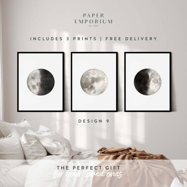 Set Of Moon Wall Prints - Print Living Room Personalised Decor For Home Bedroom Kitchen - image 1