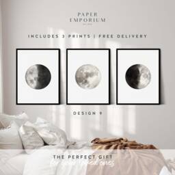 Set Of Moon Wall Prints - Print Living Room Personalised Decor For Home Bedroom Kitchen - thumbnail 1