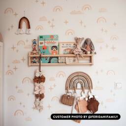 Boho Rainbow Wall Decals Neutral Stars & Clouds, Kids Room Decor
