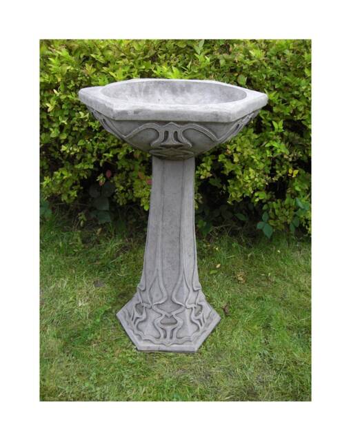 Hand Cast Stone Art Deco Bird Bath - Weatherproof Garden Decor - image 1