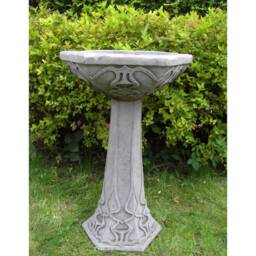 Hand Cast Stone Art Deco Bird Bath - Weatherproof Garden Decor - thumbnail 2