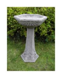Hand Cast Stone Art Deco Bird Bath - Weatherproof Garden Decor - thumbnail 1