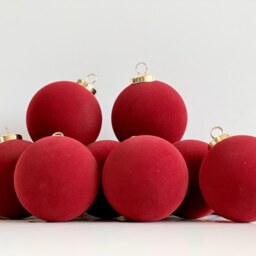 Flocked Christmas Ornaments Cherry Red, Burgundy Colors - 12 Pcs Elegance Holiday Decor - thumbnail 3