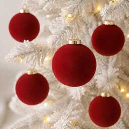 Red Flocked Christmas Ornaments Set, Burgundy Velvet Baubles, Elegant Holiday Tree Decor - thumbnail 2