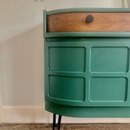 Mid Century Luxury Sideboard Nathan - Curved Teak Forrest Green Steel Hairpin Legs - thumbnail 2