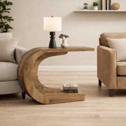 Wooden Console Table C-Shaped Entryway & Hallway, 110cm Brown Foyer Table - thumbnail 2