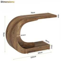 Wooden Console Table C-Shaped Entryway & Hallway, 110cm Brown Foyer Table - thumbnail 4
