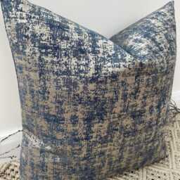 Luxury Navy Gold Check Cushion Sham - Elegant Handcrafted Pillow Cover From The Couture Style No. 107 - thumbnail 2
