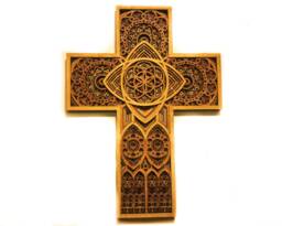 Wood Cross Stained Glass Church Cathedral Christian Altar Wedding Gift Laser Cut Art