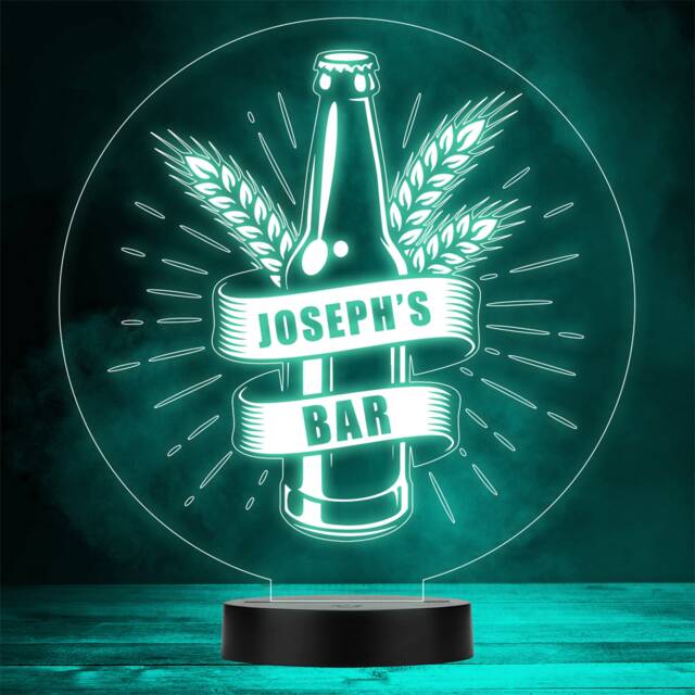 Beer Bottle & Grains Your Name Home Bar Man Cave Gift Colour Change Night Light - image 1