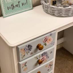 Commission Order White Painted Pine Dressing Table, Floral Design, Shabby Chic, Country Cottage Furniture, Bedroom, Drawers, Storage - thumbnail 2