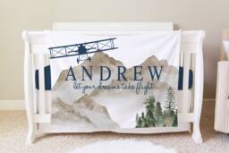Airplane Blanket, Personalized Baby Blanket Gift, Toddler Aviation Nursery Decor, Birthday Plane Dream Big
