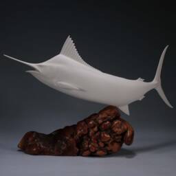 Marlin Sculpture Decor By John Perry 18In Long Pellucida Figurine On Burlwood Base - thumbnail 3