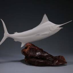 Marlin Sculpture Decor By John Perry 18In Long Pellucida Figurine On Burlwood Base - thumbnail 2