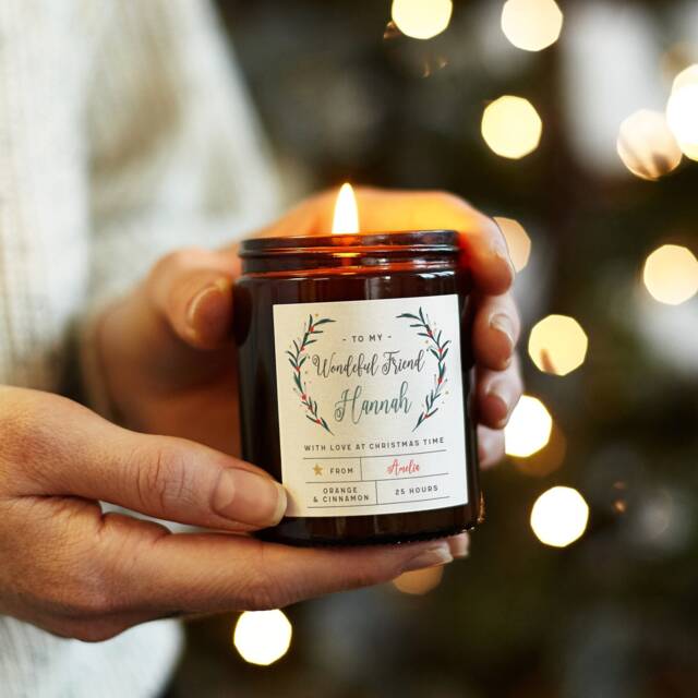 Personalised Christmas Candle Gift, Festive Spice Scented Soy - image 1