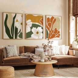 Set Of 3 Abstract Floral Wall Art Prints, Modern Botanical Posters, Colorful Nature Inspired Decor - thumbnail 2