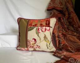 Embroidered Linen Velvet Pillow Cover Terra Cotta Floral, Designers Guild & Pierre Frey - thumbnail 1