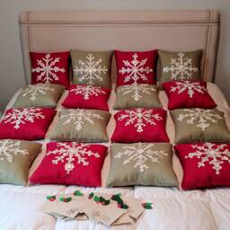 Snowflake Pillow, Decorative Holiday Green Christmas Burlap Decor, Best Friends Gift, Pillow With Buttons - thumbnail 2