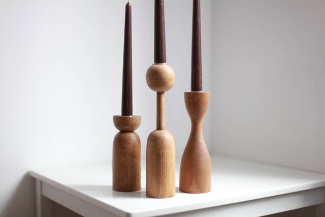 Wooden Candlestick Set 3 Table Centerpiece Wedding Decoration Dining Candle Holder Rustic Style Maple Wood Taper Cake Separator Living Room - image 1