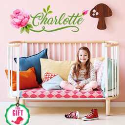 Custom Girl Name Wall Decal, Sticker For Girls Room Above The Crib, Baby Vinyl Decal Personalized Peel & Stick Floral - thumbnail 2