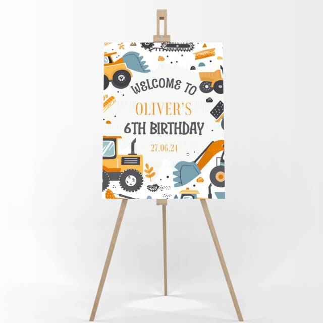 Personalised Construction Truck Welcome Board, Kids Birthday Party Sign , Event Decor, Boys, Girls, Builder, Tractors, Bulldozer Gift Home - image 1