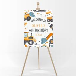 Personalised Construction Truck Welcome Board, Kids Birthday Party Sign , Event Decor, Boys, Girls, Builder, Tractors, Bulldozer Gift Home - thumbnail 1