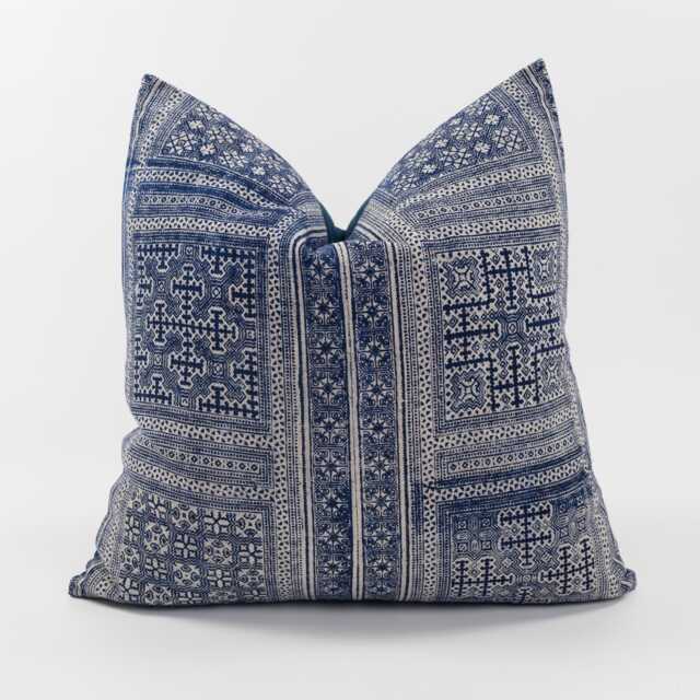 Tribal Indigo Batik Throw Pillow Cover, Vintage Hemp Fabric, Ethnic Accent Cushion - 20x20 - image 1