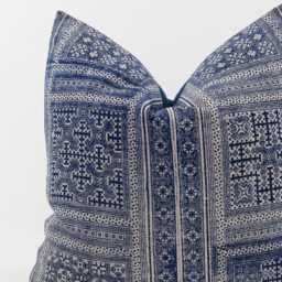 Tribal Indigo Batik Throw Pillow Cover, Vintage Hemp Fabric, Ethnic Accent Cushion - 20x20 - thumbnail 2